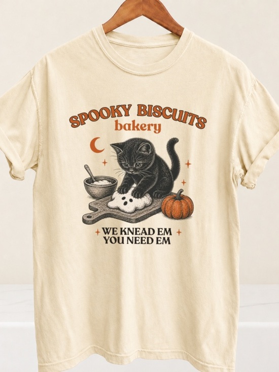 Gildan Other - Spooky Biscuits Bakery Graphic Tee - Black Cat with Pumpkin Halloween Tee